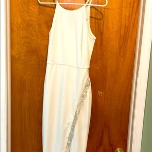 White dress with slit and rhinestones